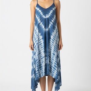 Blue Tie-Dye Spaghetti Strap Beach Cover up One size